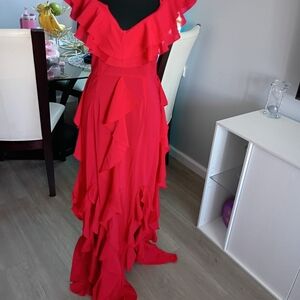 Elegant Red Ruffle Maxi Dress